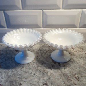 vintage milk glass footed compote pair
